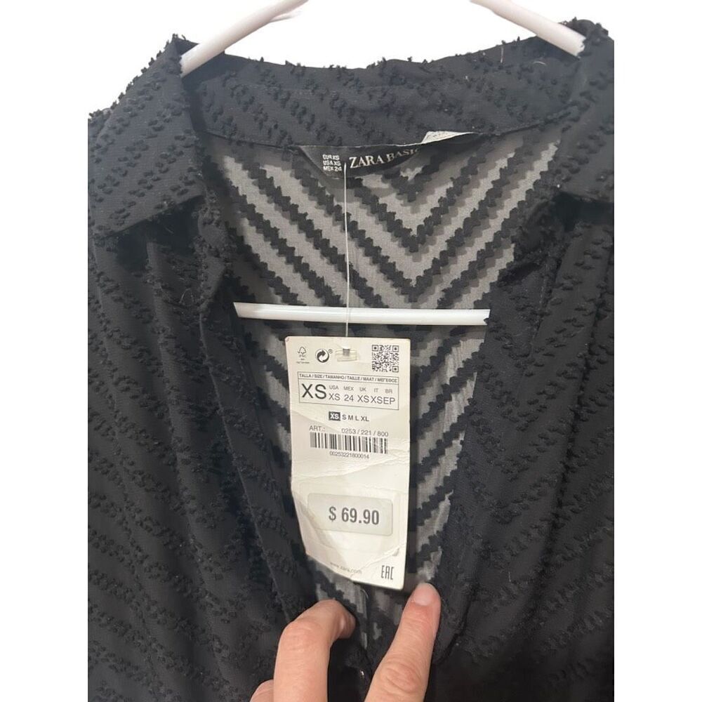 Zara Basic Short Sleeve Button Front Smocked Waist Shirt Dress Black Size XS NWT - Picture 6 of 14